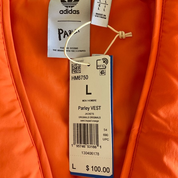 New Adidas Adicolor Parley Puffer Vest Orange Men’s Size Large HM6750 - Picture 4 of 5